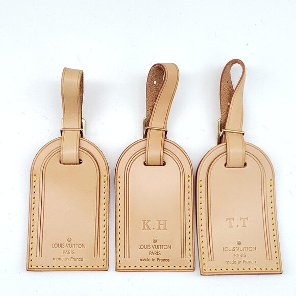Authentic Louis Vuitton 3 Tan Luggage / Name Tags With Initials LC45-121025 - Picture 1 of 9